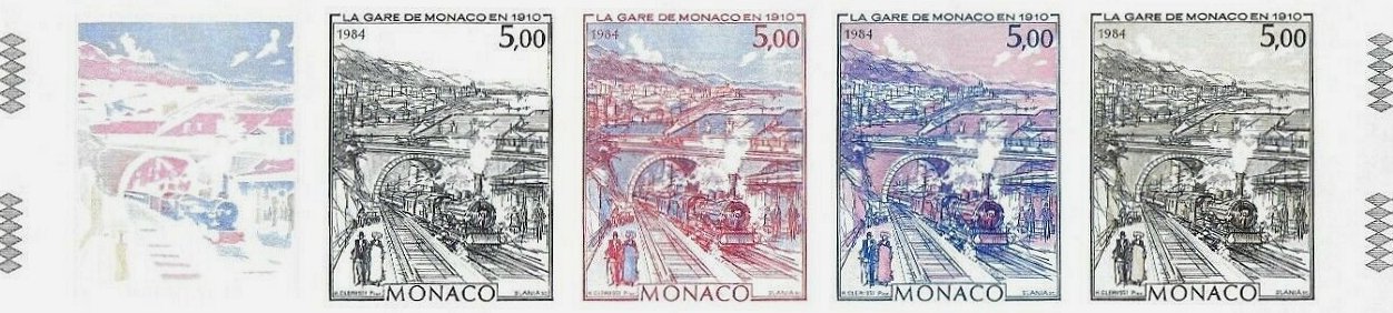 Progressive Proofs : Timbres-Poste / Stamps : Gare de Monaco en 1910 (issued 1984)